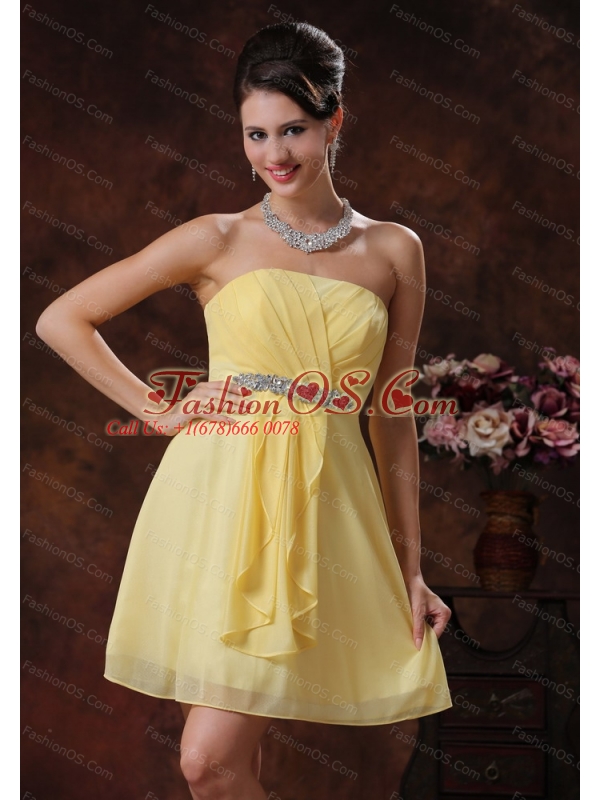 Yellow Beaded Short Dama Dresses for Quinceanera