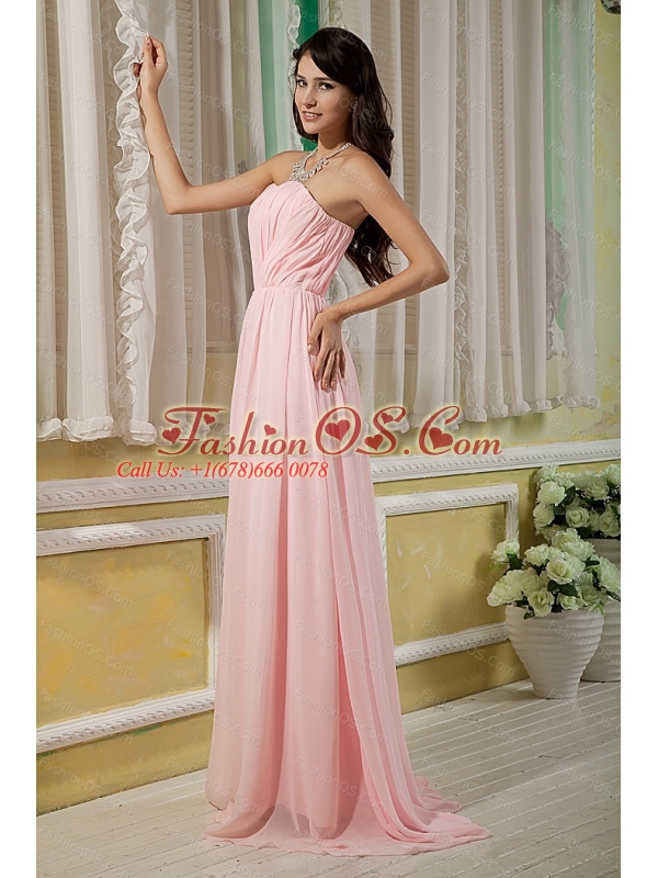 2013 Baby Pink Strapless Ruch Dama Dress For Quinceanera