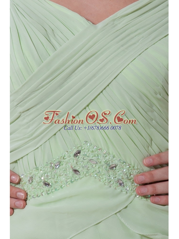 Beading and Rulles Layers Apple Green Straps Floor-length Dama Dress