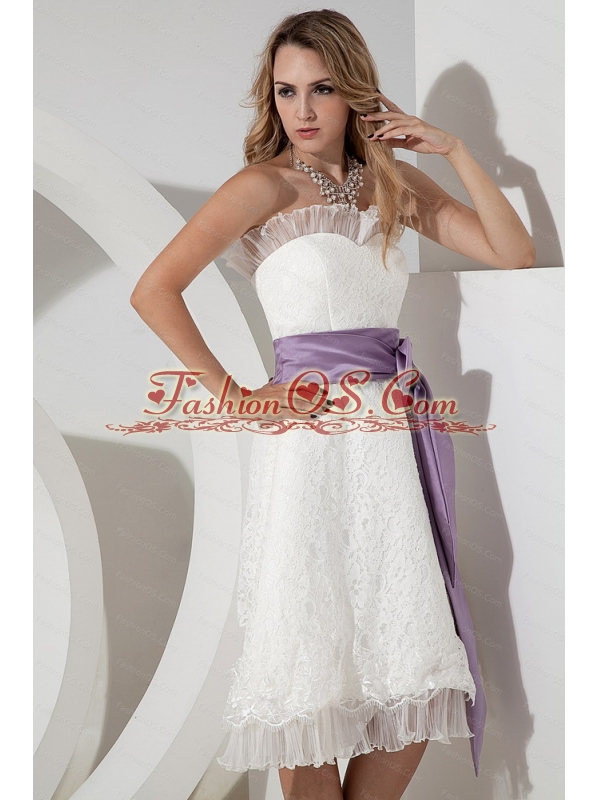 beautiful Lace Bow A-line / Princess Tea-length Dama Dress