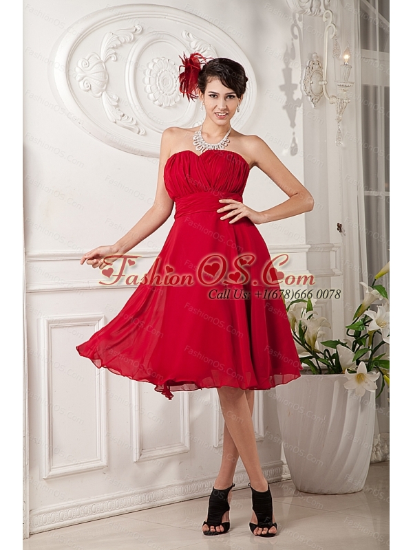 Red Sweetheart Chiffon Ruch 2013 Short Dama Dress