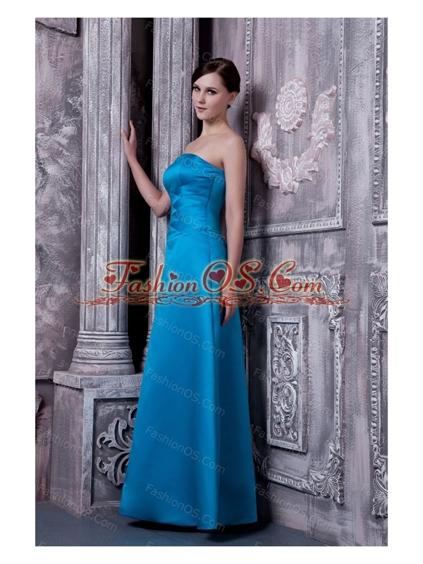 Satin A-line Strapless Sky Blue Cheap Dama Dress