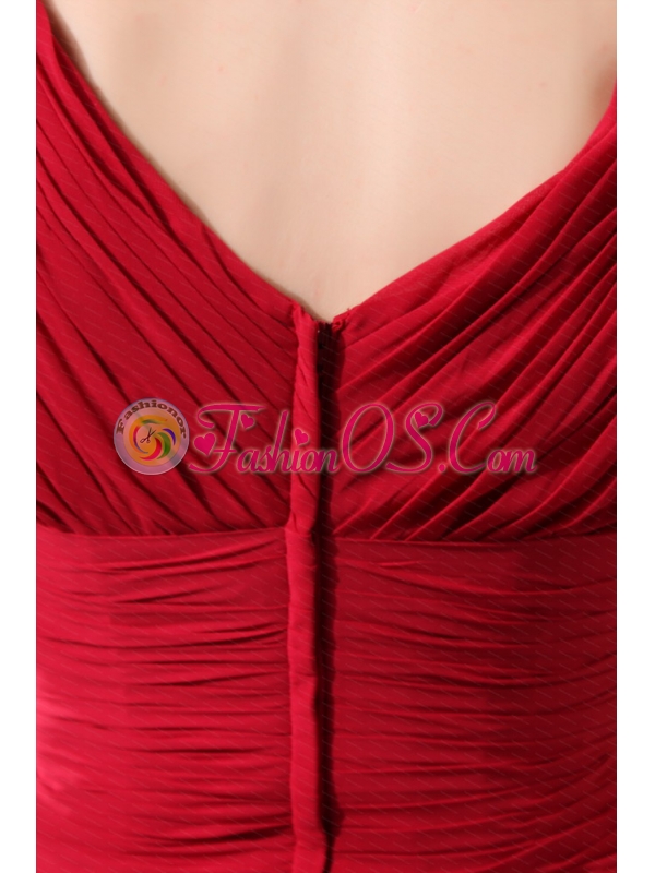 Wine Red V-neck Ruch Beaded Dama Dress On Sale