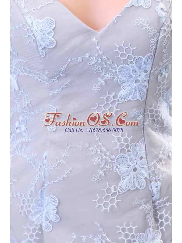 Column Straps Taffeta Grey Embroidery Prom Dress with Brush Train