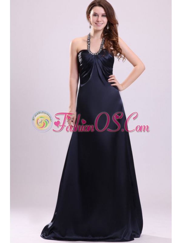Black Halter Top Neck Sweet Train Beaded Decorate Prom Dress for Spring
