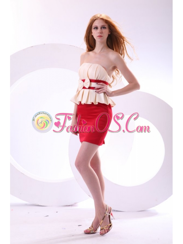 Cheap Column Strapless Mini-length Taffeta Prom Dress with Bowknot