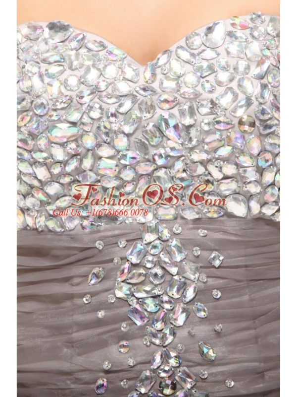 Mermaid Grey Sweetheart Beading and Ruching Organza Long Prom Dress