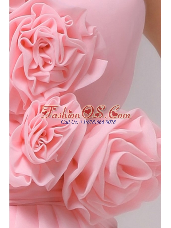 Column Hand Made Flowers Baby Pink Strapless Prom Dress