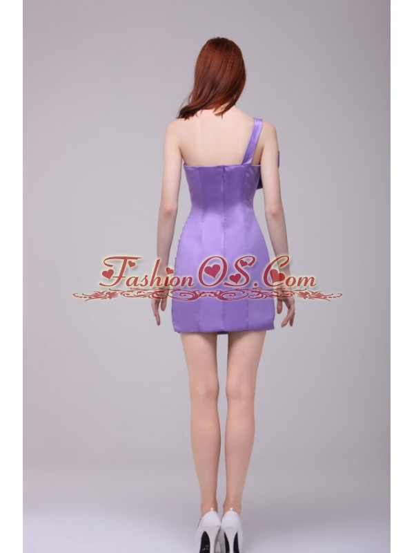 Column Lavender Strapless Bows Mini-length Prom Dress