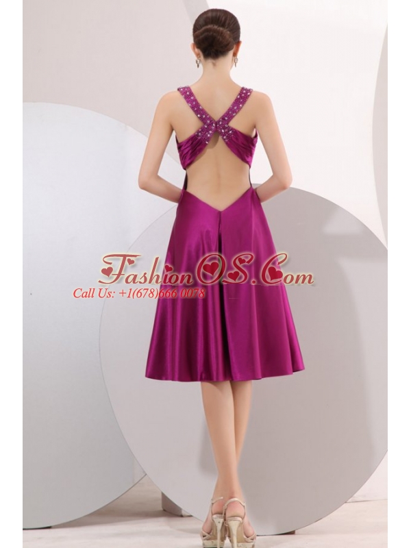 Fuchsia Beading Straps Short Prom Dress with Ruching