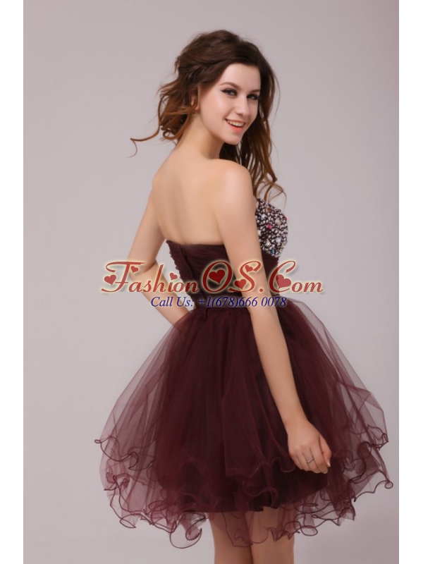 Princess Brown Beading and Ruching Tulle Prom Dress