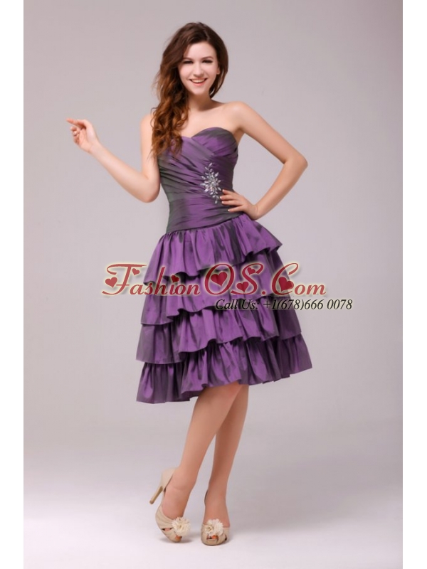 Sweetheart Beaded Prom Dress with Ruffled Layers Knee-length