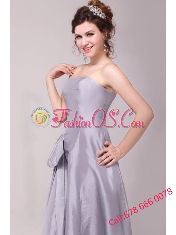 Cheap Column Strapless Floor-length Grey Bowknot Prom Dress