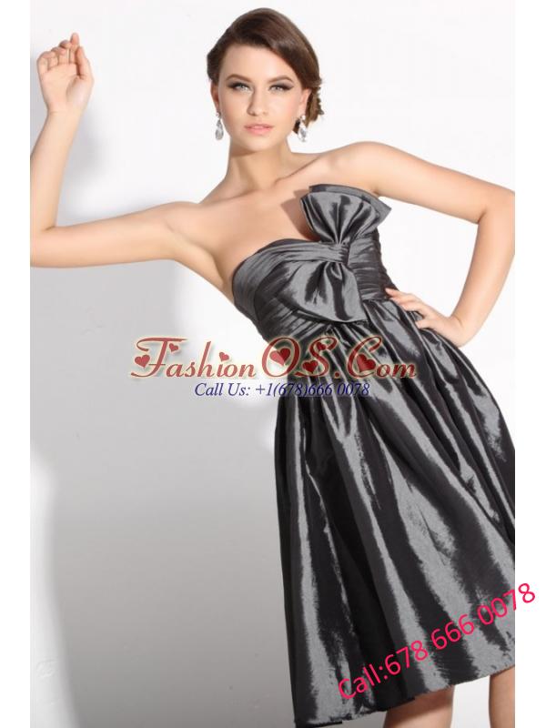 Grey Sweetheart Knee-length Prom Dress with Bowknot