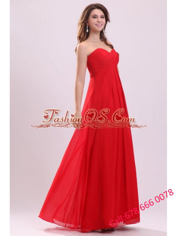 Simple Empir Sweetheart Floor-length Chiffon Ruching Red Prom Dress