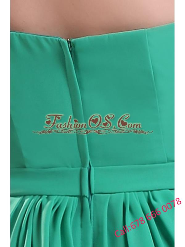 Turquoise Prom Dress with Bowknot and Ruching A-line One Shoulder