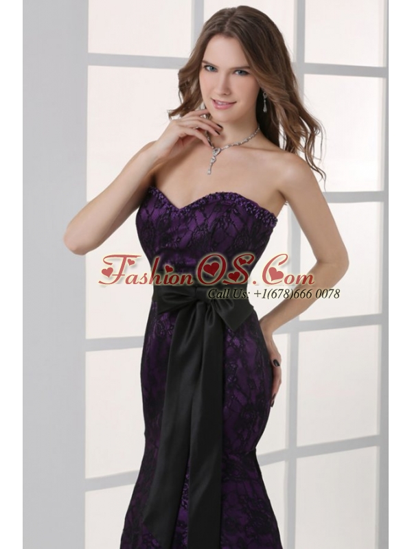 Black and Purple Mermaid Sweetheart Ankle-length Prom Dress with Sash