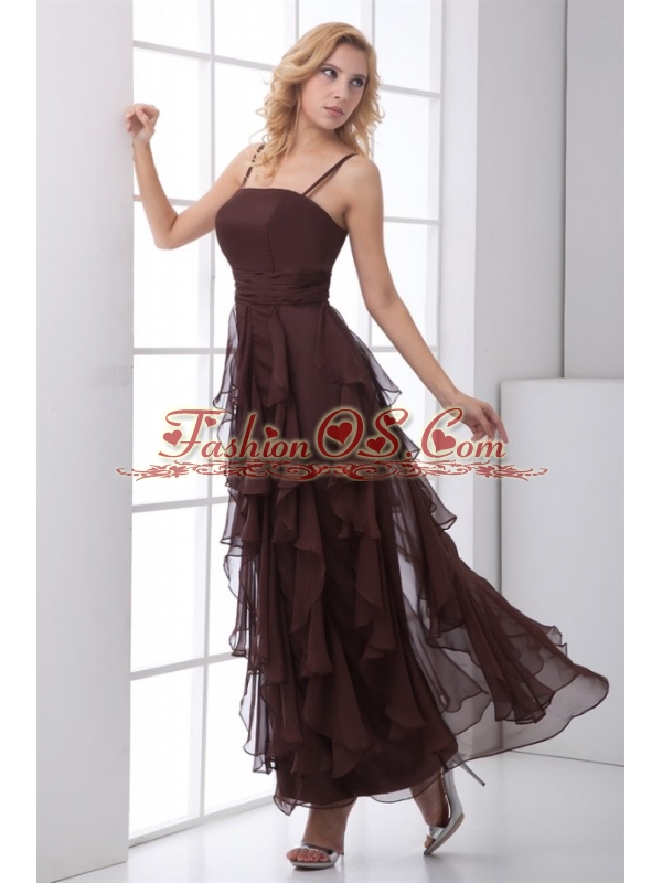 Column Purple Chiffon Ankle-length Prom Dress with Straps
