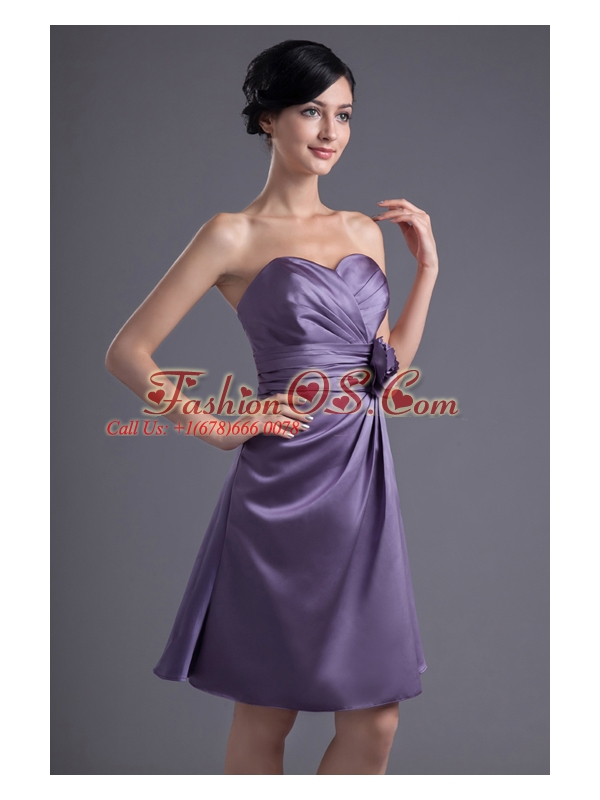 Empire Hand Made Flower Sweetheart Purple Ruching Mini-length Prom Dress