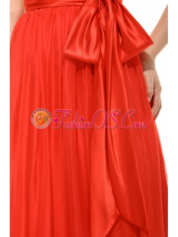 Empire  Red V-neck Ruching Chiffon Prom Dress