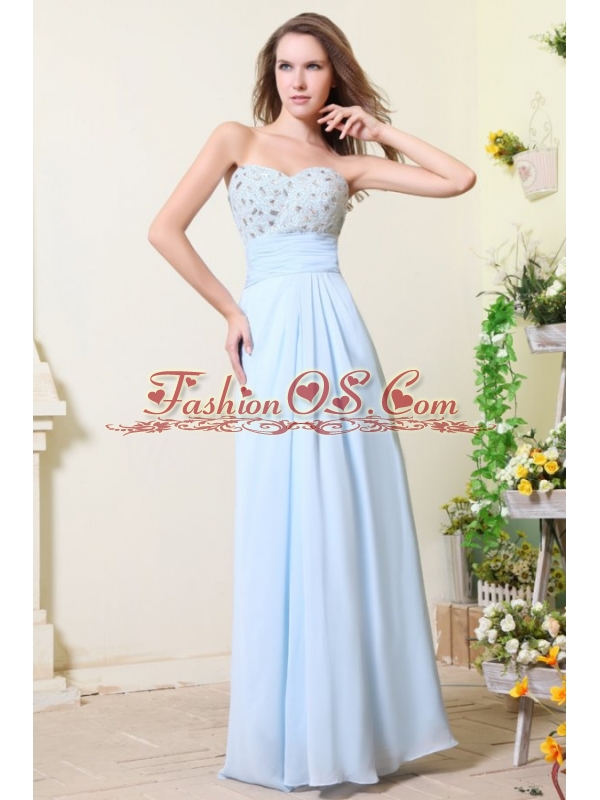 Empire Sweetheart Beading Light Blue Chiffon Prom Dress