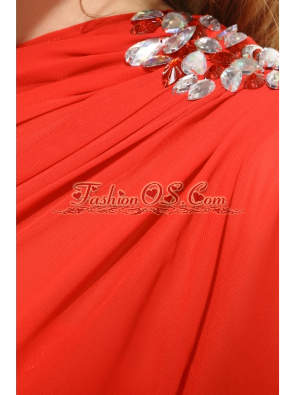 Column One Shoulder Beading High-low Chiffon Prom Dress with Side Zipper