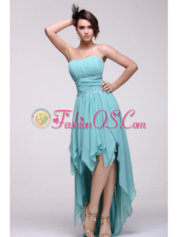 Empire Auqa Blue 2014 High-low Prom Dress with Beading