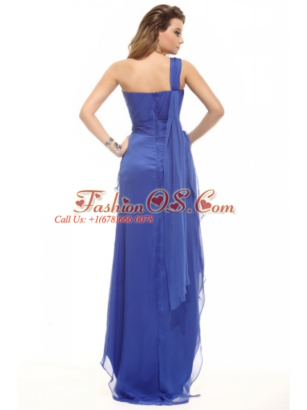 Empire One Shoulder Blue Asymmetrical Ruching Prom Dress