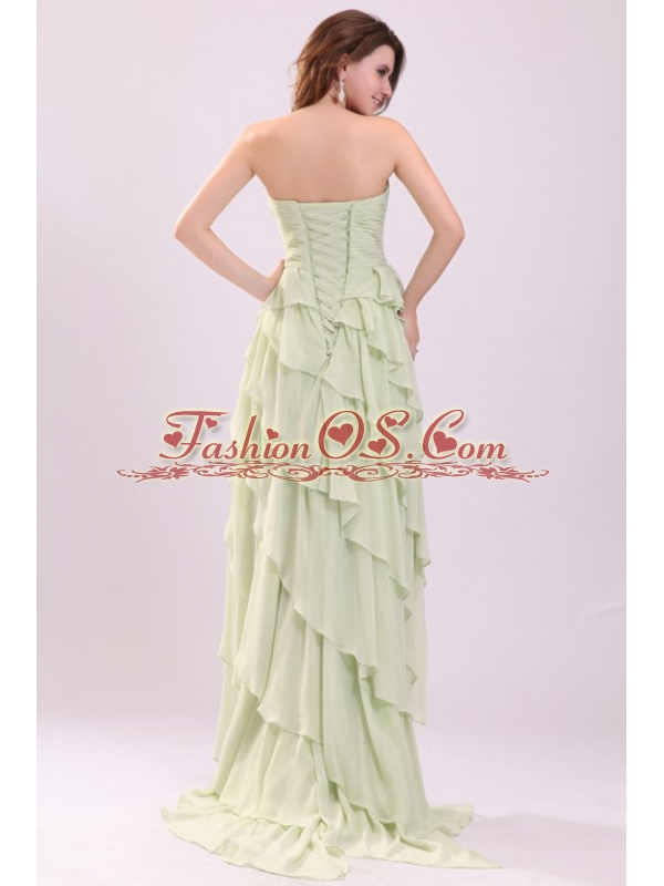Empire Sweetheart High-low Ruching Chiffon Yellow Green Prom Dress