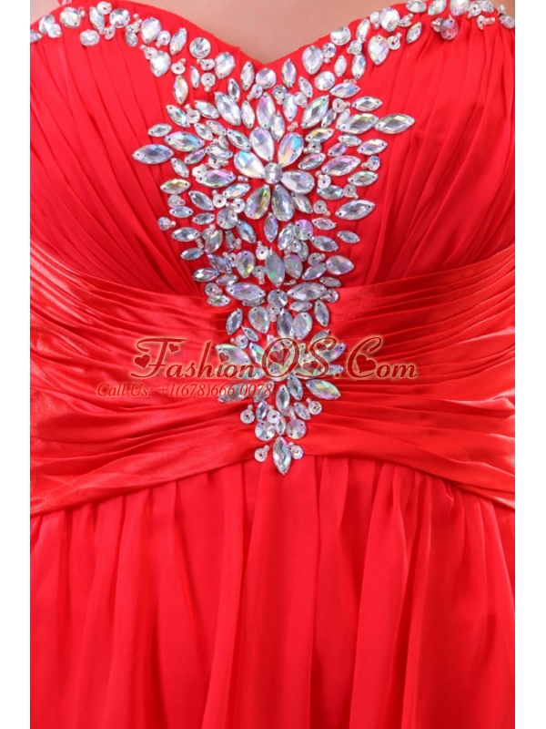 Red Empire Spaghetti Straps Beaded Decorate High-low Prom Dress