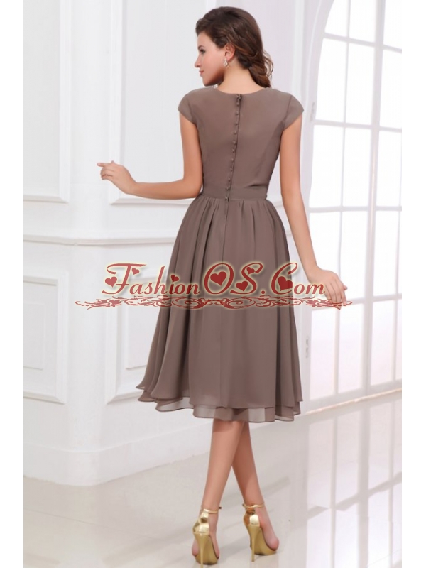 Simple A-line Scoop Prom Dress with Short Sleeves Knee-length