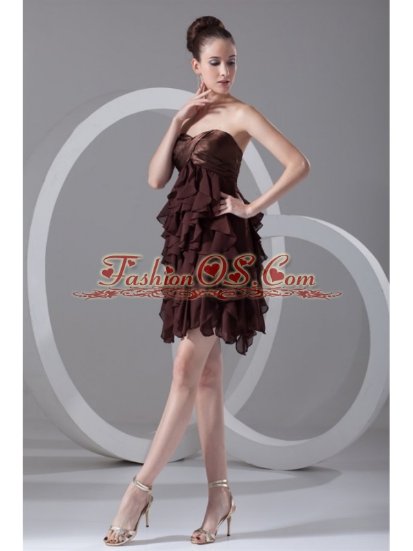 Cheap A-line Sweetheart Mini-length Chiffon Brown Prom Dress