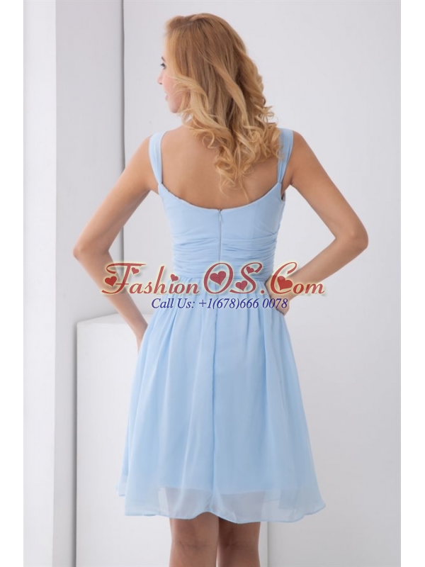 Simple Empire Straps Knee-length Chiffon Baby Blue Prom Dress