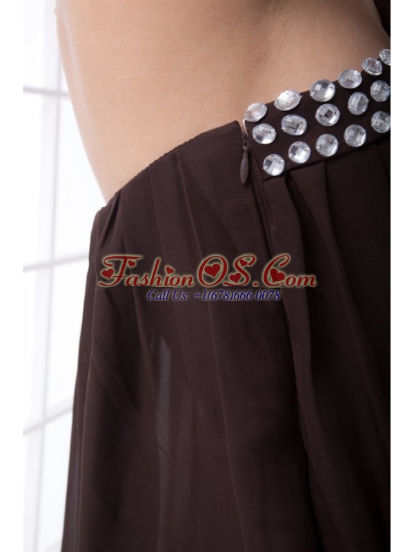 Cheap Empire One Shoulder Brown Side Zipper Mini-length Beading Prom Dress