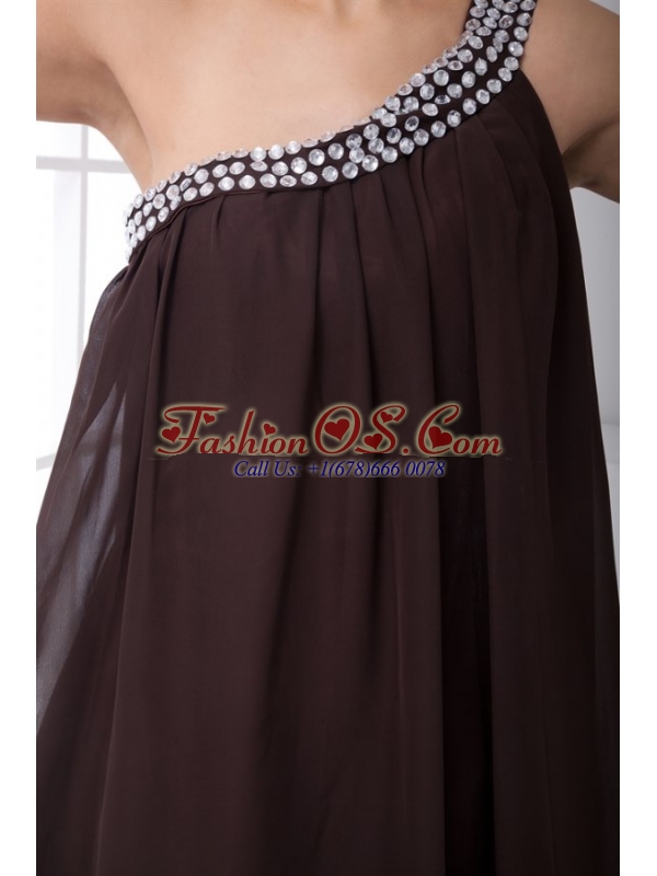 Cheap Empire One Shoulder Brown Side Zipper Mini-length Beading Prom Dress