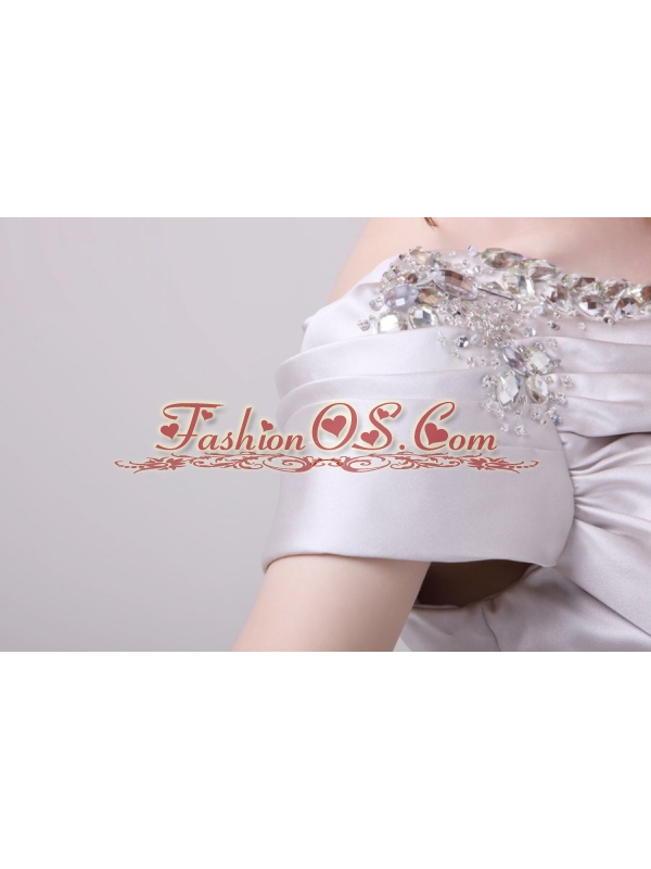 Gray One Shoulder Beading and Ruching Short Prom Dress