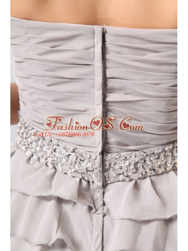 Gray Ruffled Layers Sweetheart Prom Dress with Knee-length