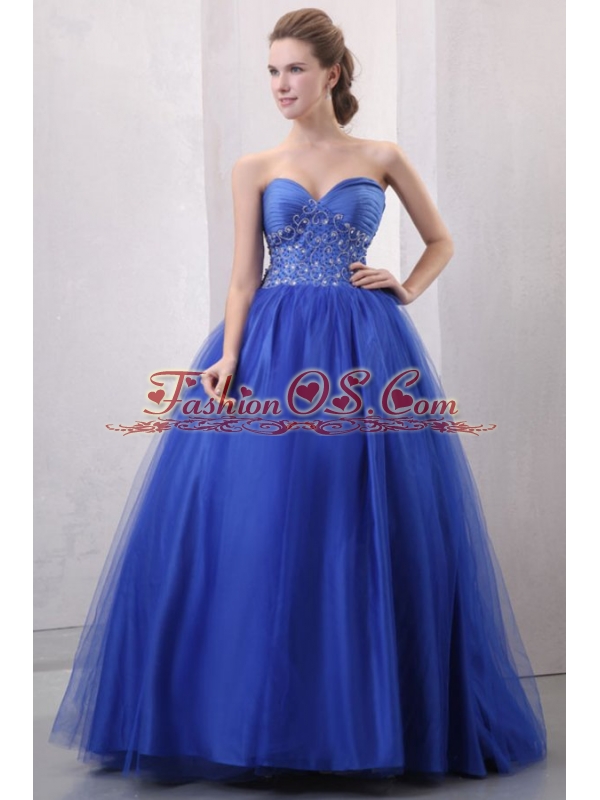 Beaded Decorate Sweetheart Royal Blue Quinceanera Dress with Ruche