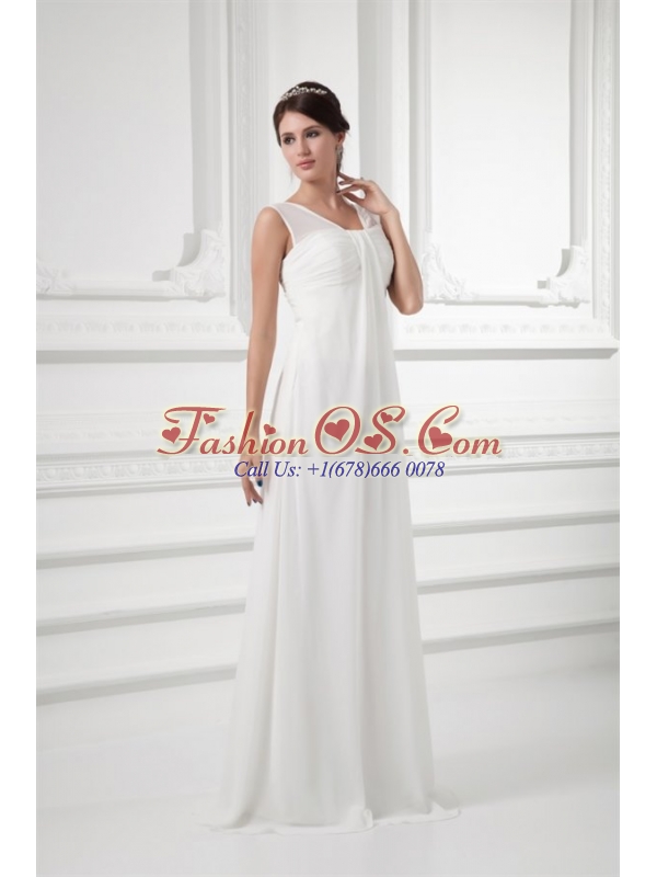 Empire Square Ruching Floor-length Chiffon Wedding Dress