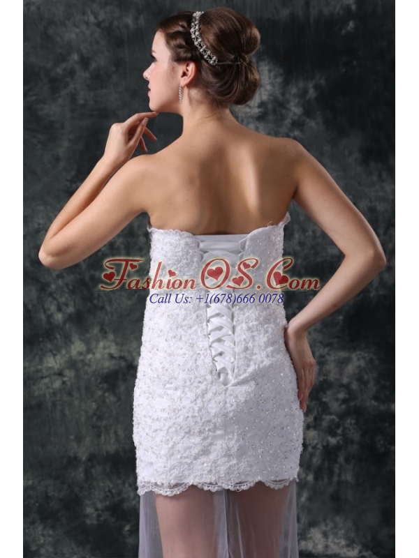 Column Sweetheart Appliques Tulle Detachable Skirt Wedding Dress