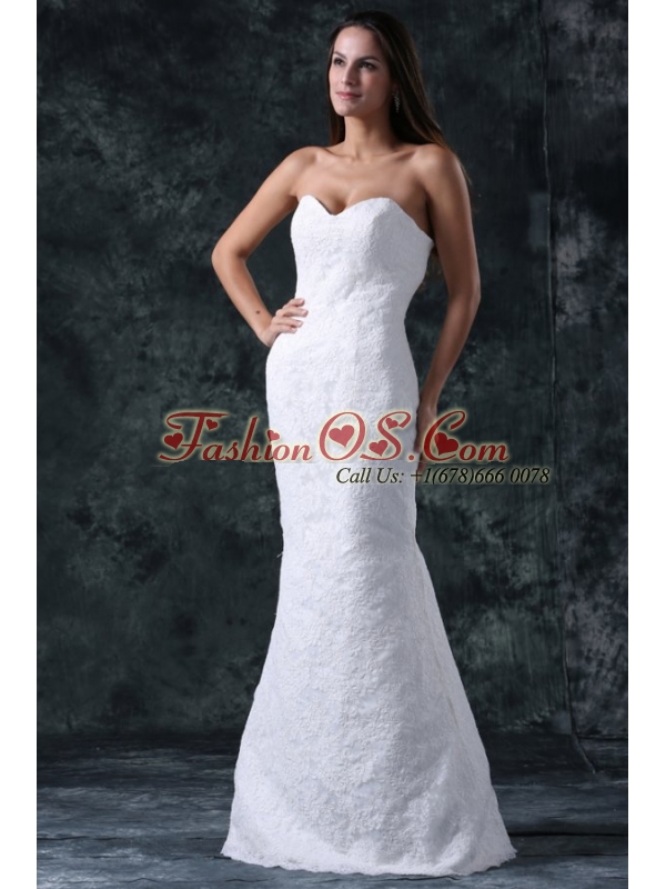 Column Sweetheart Floor-length Lace White Wedding Dress