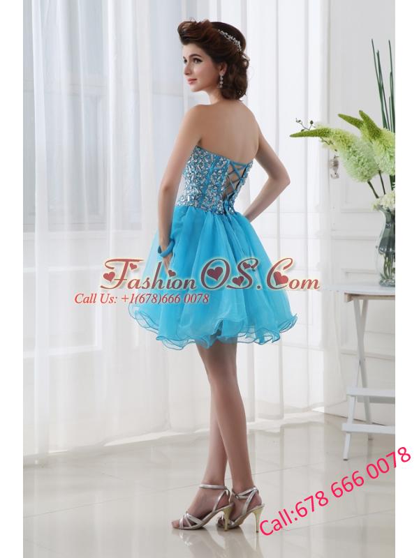 A-line Lovely Sweetheart Beading Baby Blue Prom Dress in Blue
