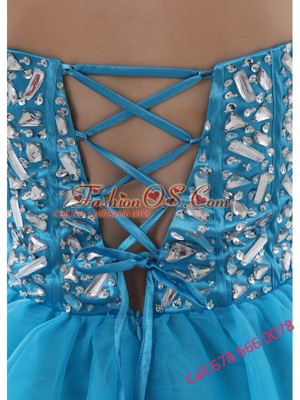 A-line Lovely Sweetheart Beading Baby Blue Prom Dress in Blue