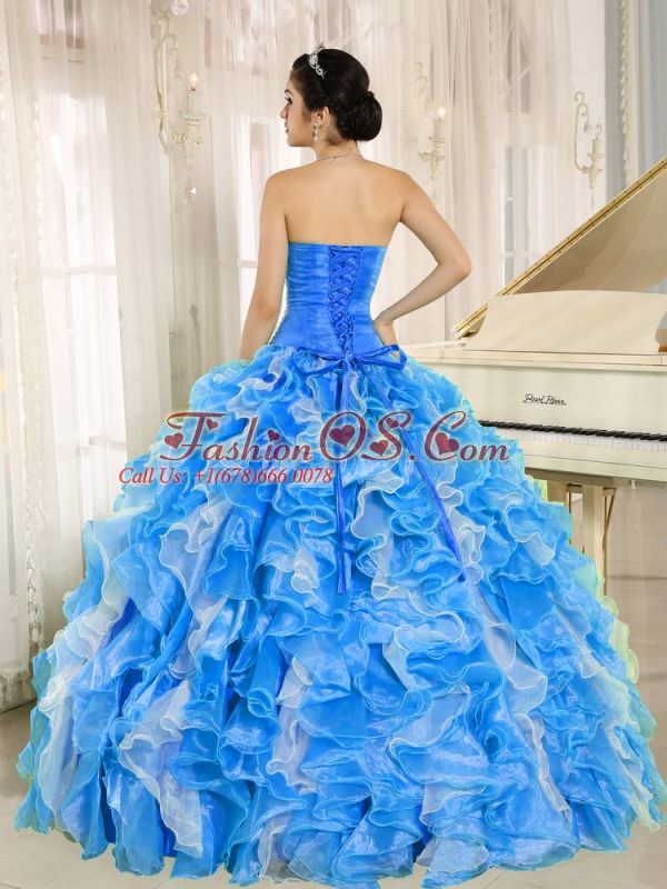 Beaded and Ruffles Custom Made For Unique Quinceanera Dresses In Blue
