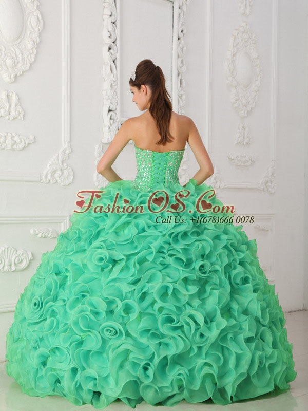 Turquoise Strapless Organza Unique Quinceanera Dresses with Beading
