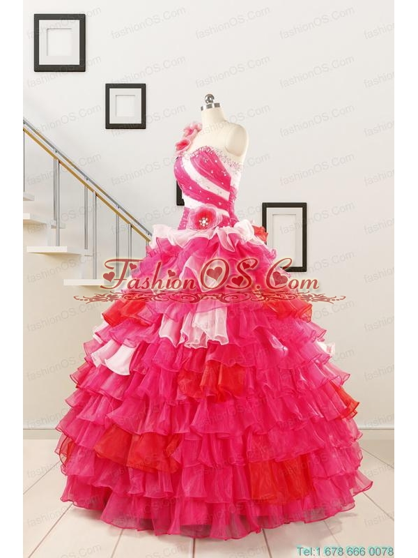 Cheap One Shoulder Beading Quinceanera Dresses for 2015