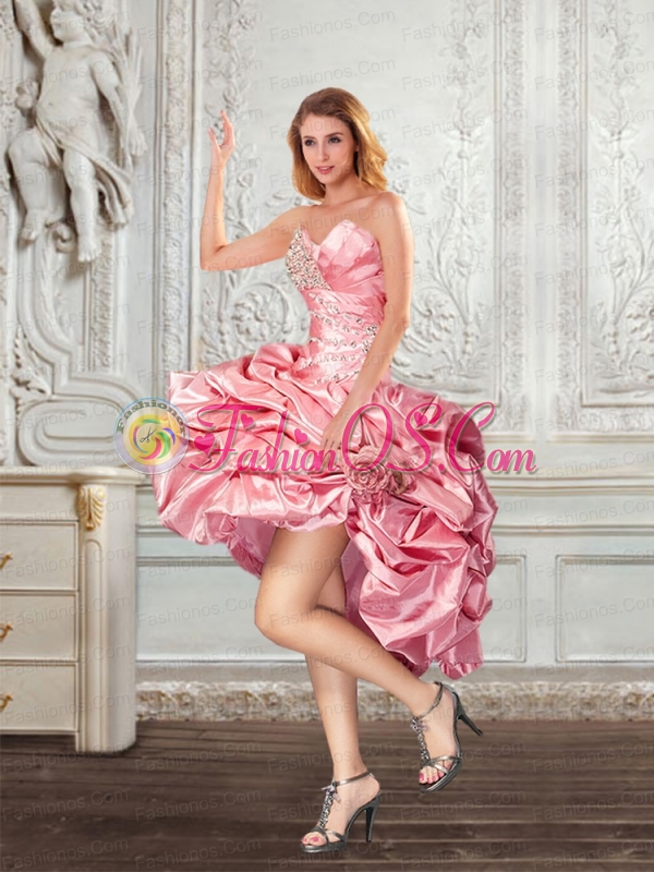2015 Custom Made Beading and Pick-ups Baby Pink Prom Dresses