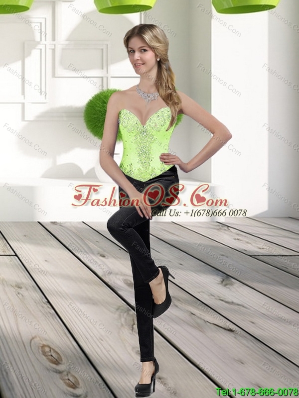 Detachable Sweetheart Short Rolling Flowers 2015 Spring Green Prom Dress