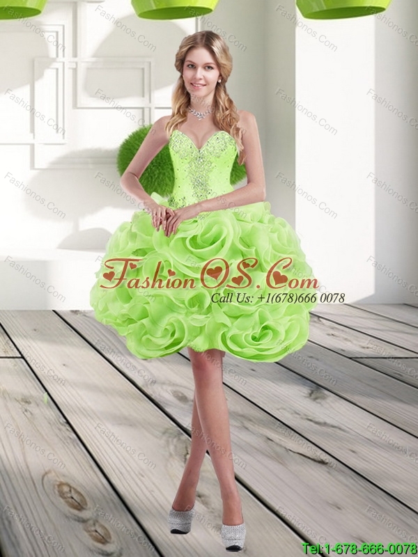 Detachable Sweetheart Short Rolling Flowers 2015 Spring Green Prom Dress