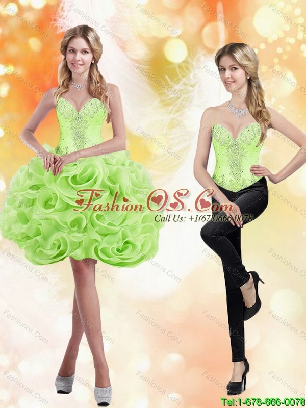 Detachable Sweetheart Short Rolling Flowers 2015 Spring Green Prom Dress